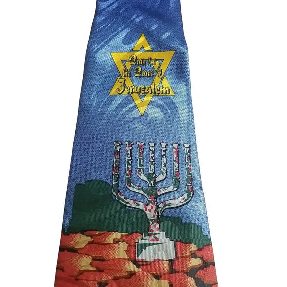 Vintage Designs By A. Rogers Pray For The Peace Of Jerusalem Neck Tie - Picture 2 of 4